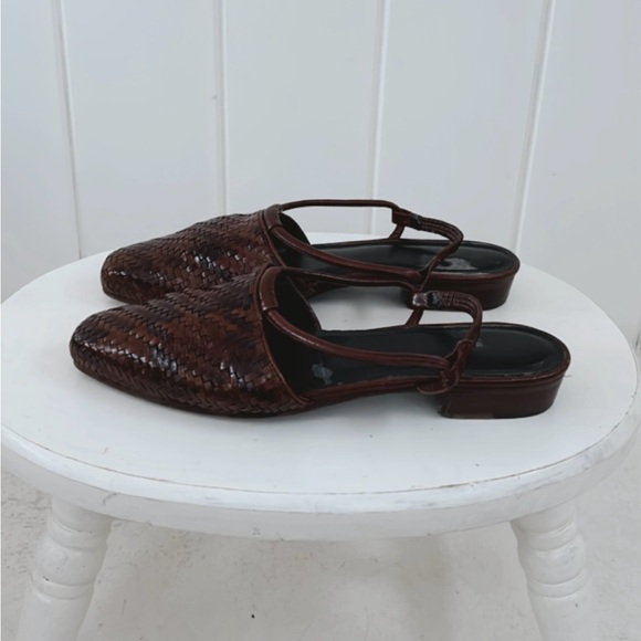 Enzo Angiolini Woven Leather Slingback Flats Dark Brown Casual Minimal Neutral - Picture 5 of 16